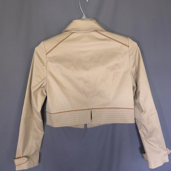 White House Black Market Cropped Jacket Tan‎ Size 10 Full Zip Military Steampunk - Picture 6 of 6